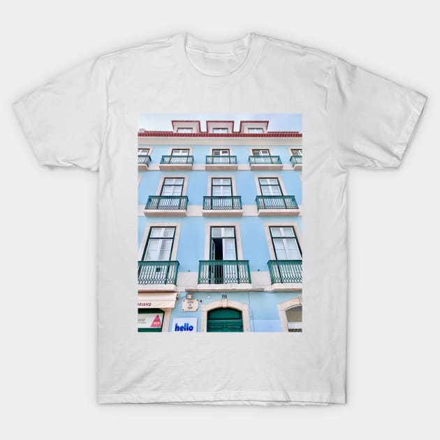 Pastel Blue Apartments in Portugal T-Shirt by Orchyd